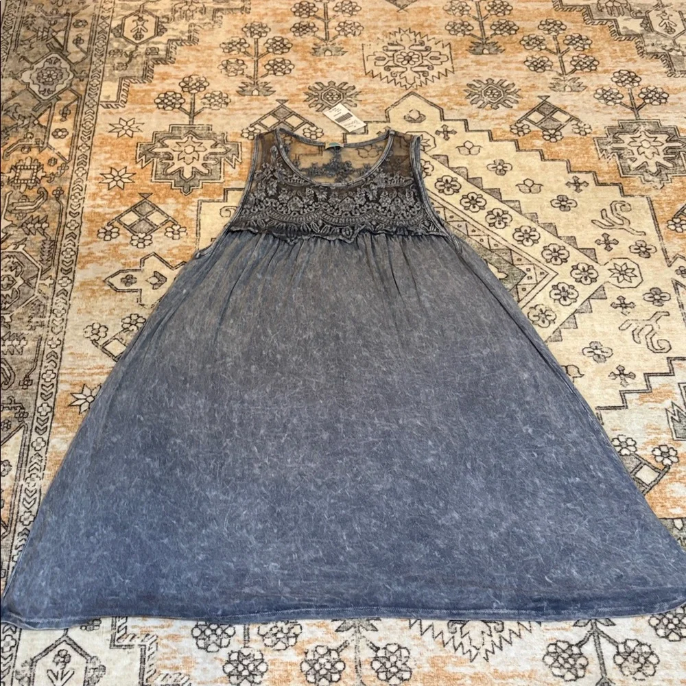 NWT BÖHME L J&M so soft sleeveless boho dress w/ embroidered top, marbled blue - Picture 5 of 9